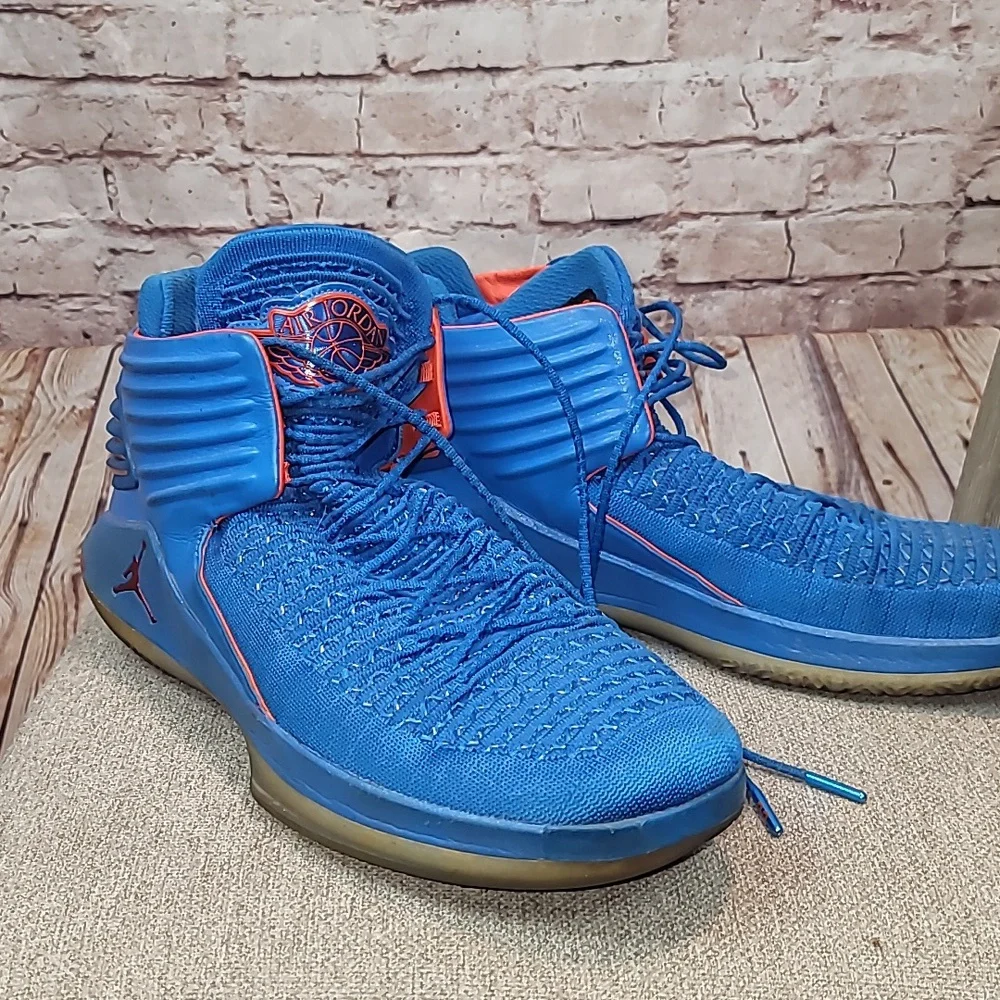 Jordan Men's Blue with Orange Accents High-Top Sneakers RARE
